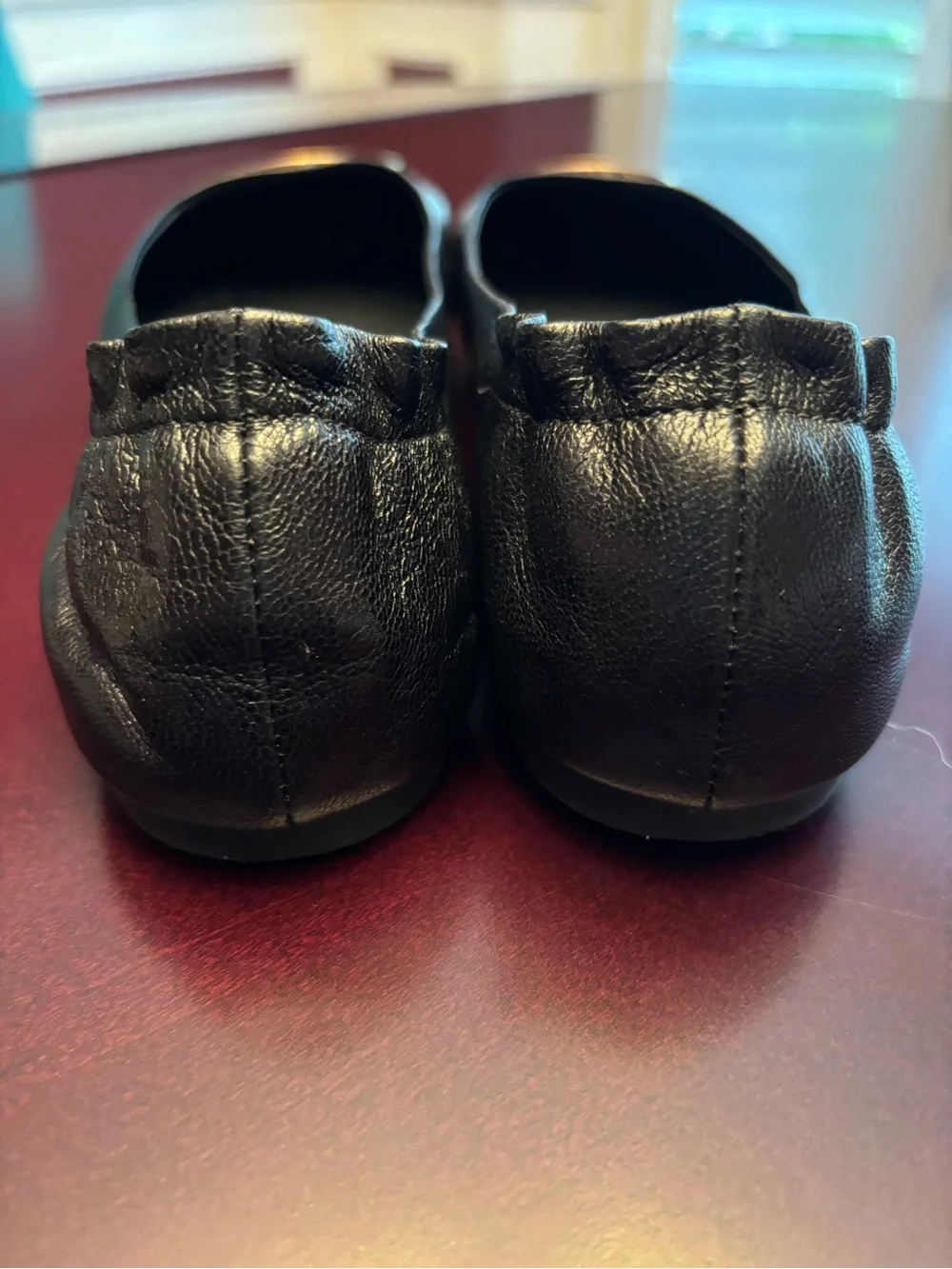 Tory Burch Black Leather Ballet Flats with Gold Logo Medallions